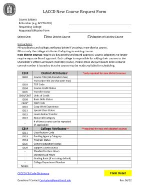 Fillable Online LACCD New Course Request Form Word Fax Email Print