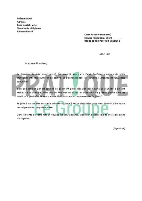 Lettre de résiliation Facet Conforama Pratique fr