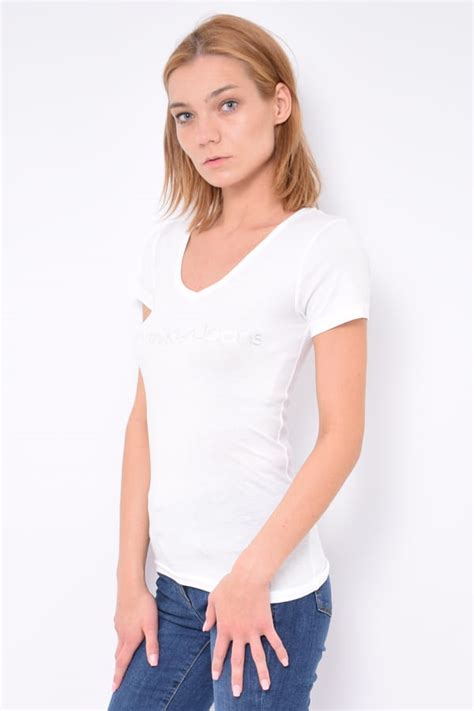 T Shirts Damski Womens T Shirt Calvin Klein Zw Zw Yaf White