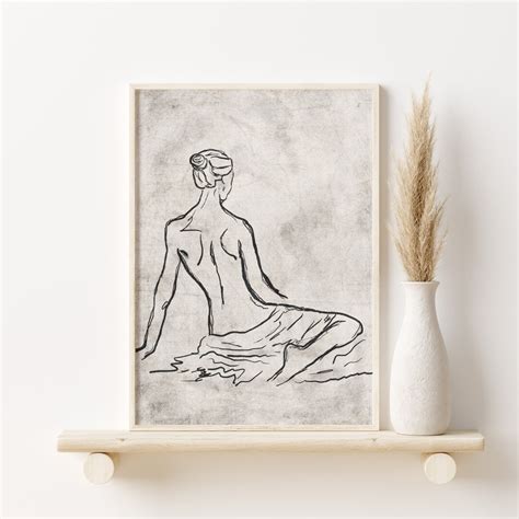 Minimalist Nude Line Drawing Print Black Beige Minimal Line Art Woman