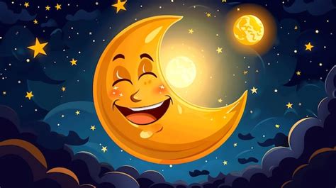 Premium Photo Smiling Crescent Moon In A Starry Night Sky