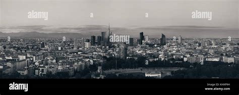 Milan city skyline panorama viewed from above at sunset in Italy Stock ...