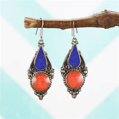 Statement Tibetan Earrings Bohemian Boho Tibetan Ethnic Earrings