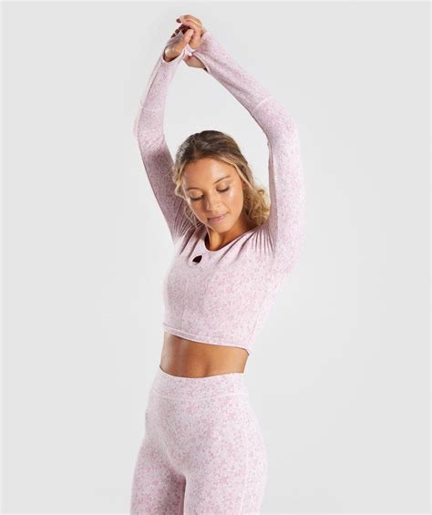 Gymshark Fleur Texture Long Sleeve Crop Dusky Pink Marl In 2019