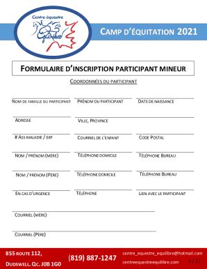 Remplissable En Ligne Fillable Online Fiche Dinscription Camp De Jour T