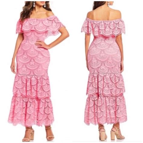 Anthropologie Dresses Gianni Bini Pink Tiered Lace Maxi Dress