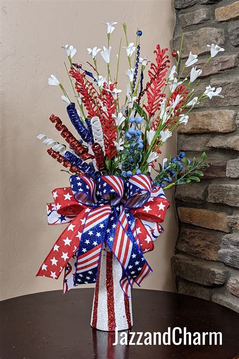 Patriotic Centerpiece Americana Arrangement Patriotic Table Decor 4th