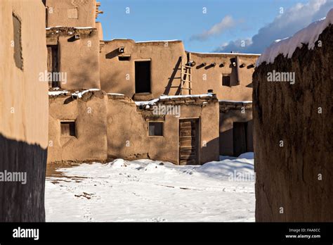 The Ancient Native American Taos Pueblo Community Outside Taos New