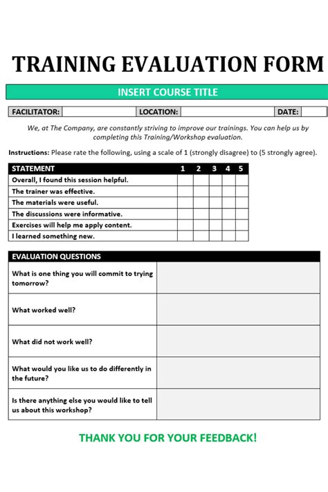 Training Evaluation Form Template Hr Training Feedback Etsy Training Evaluation Form