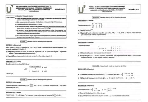 Examen Matemáticas Selectividad Andalucía PEvAU 2024 Didactys