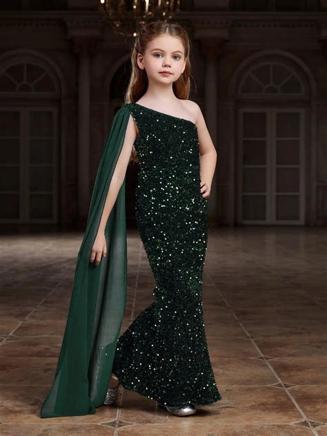 Tween Girls Draped Side Sequin Mermaid Party Dress Elonnashop