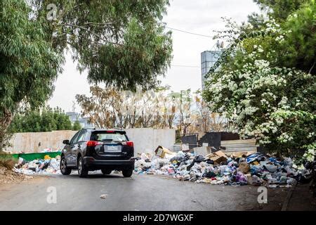 October 2020 Piling Trash In The Streets Of Beirut Lebanon Garbage