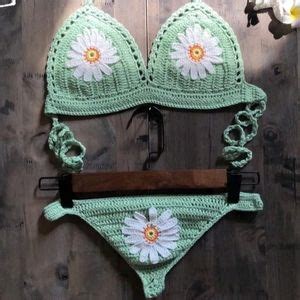 Hand Crafted Swim New Daisy Crochet Bikini Beach Sexy Swimwear Swim Knitted Handmade Boho