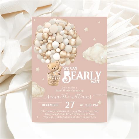 Bear Theme Edit Baby Girl Shower Bundle Teddy Bear Hot Air Balloon Baby Girl Shower Digital