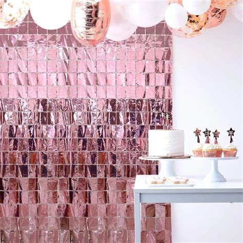 Cortina Quadradinhos Metalizada Rose Gold Decoração Festa