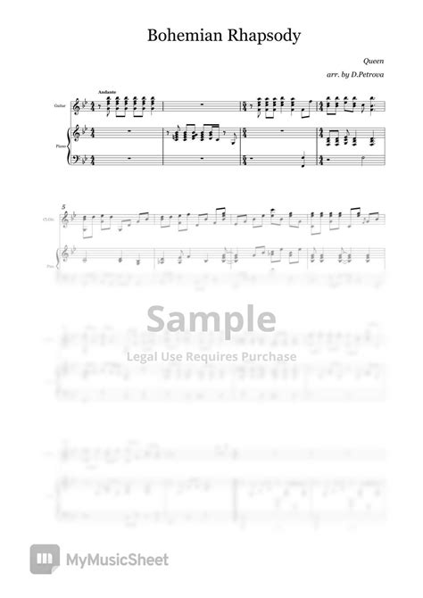 Queen Bohemian Rhapsody Guitar Piano Duet Sheet Music Standard