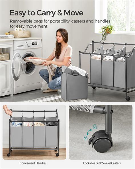 Snapklik SONGMICS Laundry Sorter Rolling Laundry Basket