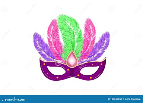 Vector Hand Drawn Carnival Mask With Feathers For Brasil Carnaval