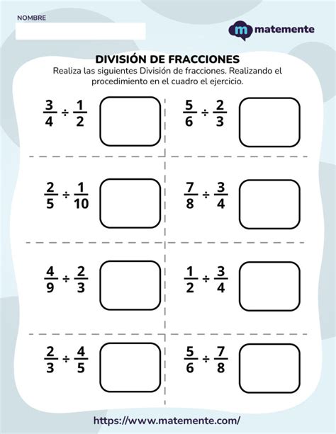 Ejercicios De Divisi N De Fracciones