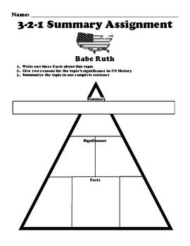 Babe Ruth Summary Assignment By Northeast Education TPT