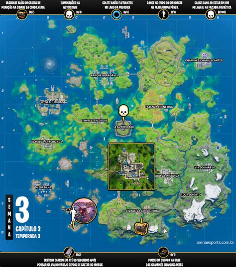 Mapa Dos Desafios Da Semana 3 Da Temporada 3 Do Capítulo 2 De Fortnite