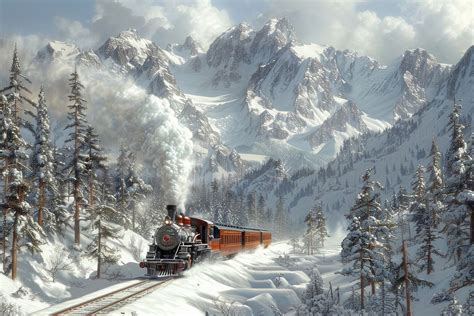 train snow mountain outdoors  photo illustration rawpixel