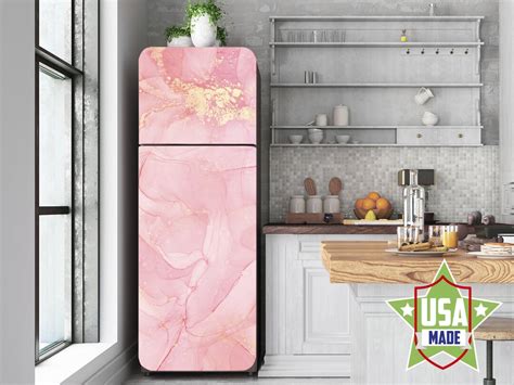 Pink Fridge Wrap Marble Refrigerator Decal Cover Peel And Stick Self