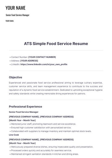 Free Ats Simple Food Service Resume Template Edit Online And Download