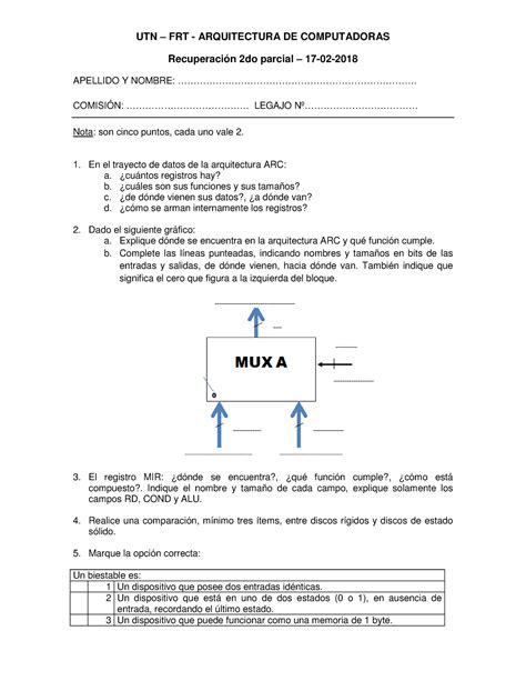 Recup Do Parcial Arquitectura De Computadoras Utn Studocu