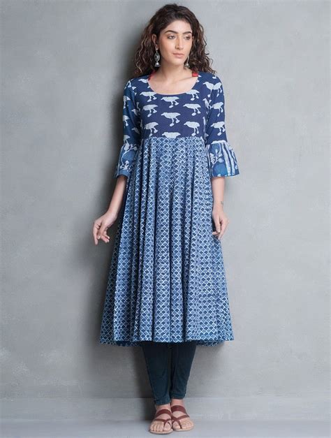 Buy Indigo Bagru Printed Kalidar Cotton Kurta Cottonn Online At Jaypore