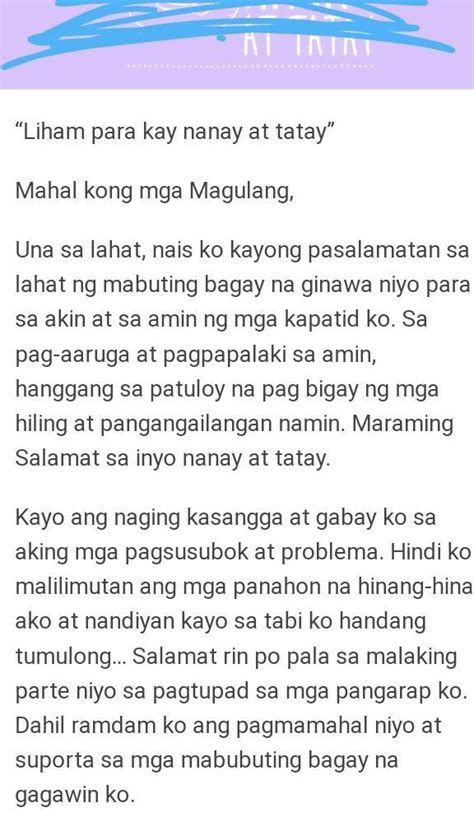 Halimbawa Ng Liham Na Pasasalamat Sa Magulang Sakahala