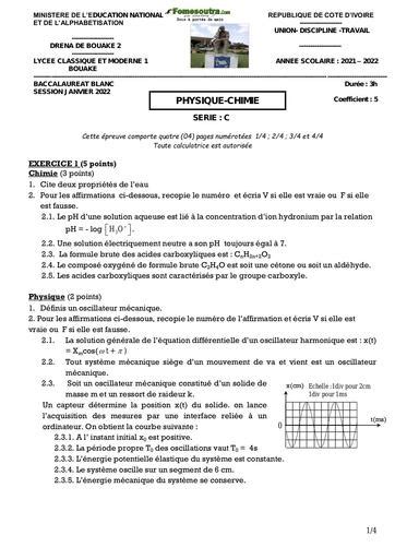 Sujet De Physique Chimie Bac Blanc Janvier S Rie C Lyc E Classique