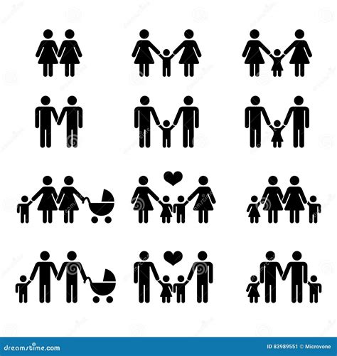 Familia Gay Del Vector Con Los Iconos De Los Niños Blancos Ilustración del Vector Ilustración