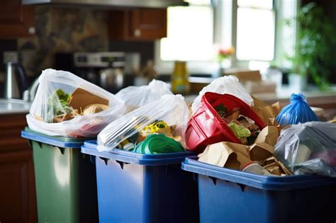 Full Dumpsters Separate Waste Garbage Containers Standing On The