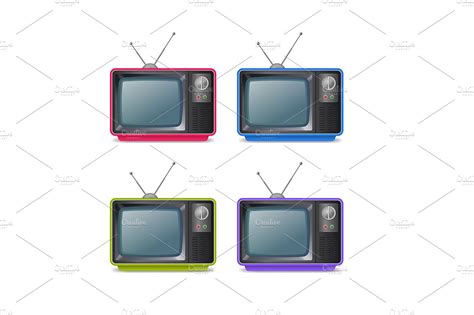 Realistic Retro Tv with Antenna Set. | Graphic Objects ~ Creative Market