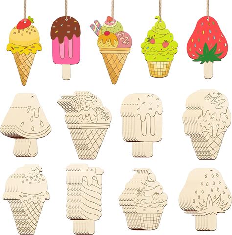 80pcs Wooden Ice Cream Cutouts Ornaments To Paintsummer Decorations 8