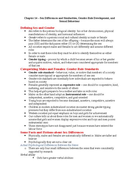 Summary Developmental Psychology Chapter 14 Sex Differences And