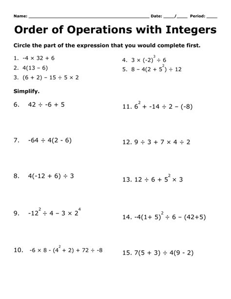 Order Of Operations With Integers