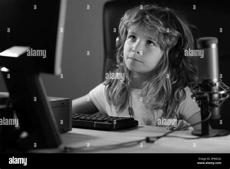 Child Learning In Virtual Online School Class Kid Working On Laptop