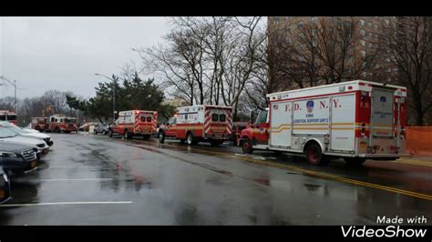 FDNY FDNY EMS NYPD And CCPD Operate On Scene Of An High Rise Fire In