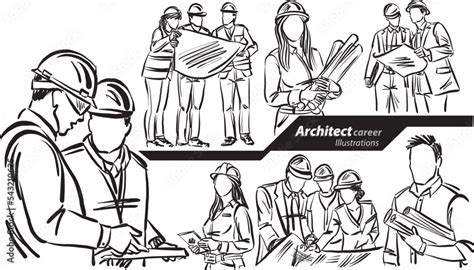 Architect Career Profession Work Doodle Design Drawing Vector