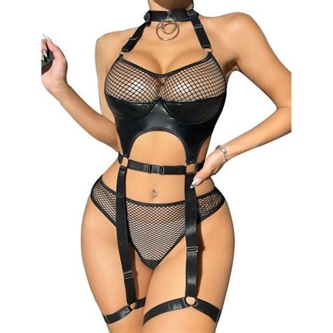Inhzoy Ensemble De Lingerie Femmes Sexy Body String Costume Gothique Steampunk Wetlook Sensuelle