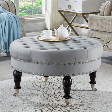 Buy 24kf Large Upholstered Tufted Button Velvet Round Ottoman Coffee