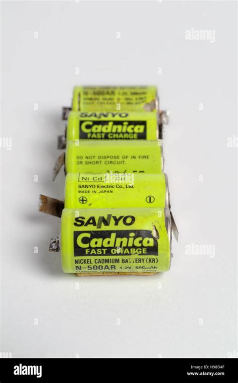 Old Corroded Nicd Accumulators Sanyo Cadnica N Ar Stock Photo Alamy