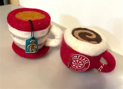 Set Of 2 Tea Hot Chocolate Cup Mug Christmas Ornament Felt Holiday