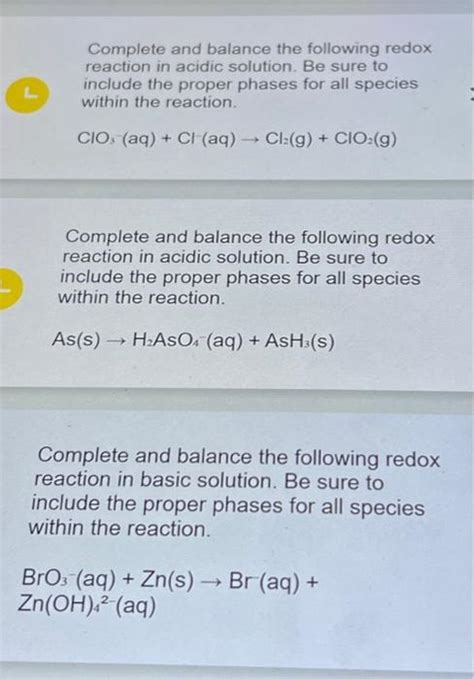 Solved Complete And Balance The Following Redox Reaction In