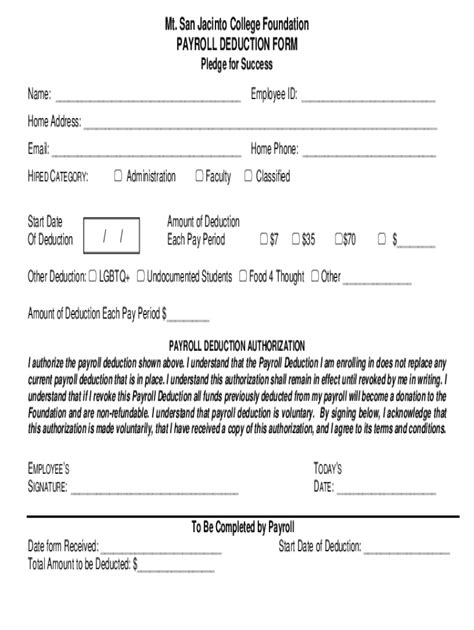 Fillable Online MSJC Pledge For Success Payroll Deduction Form Mt