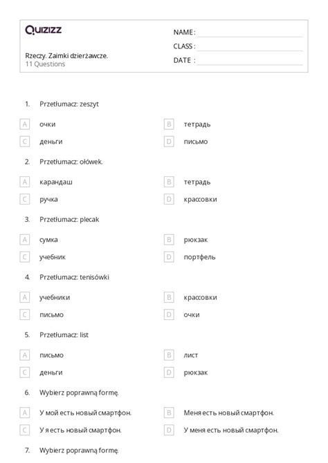 Ponad Zaimki Arkuszy Roboczych Dla Klasa W Quizizz Darmowe I Do