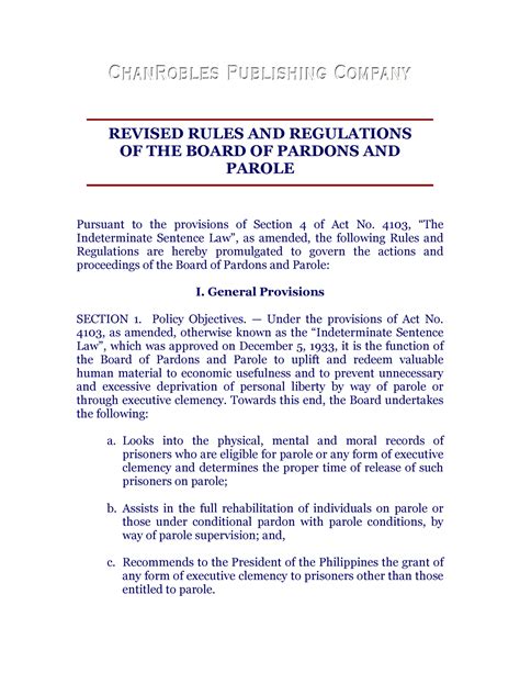 Revised Rules And Regulations Of The Board Of Pardons And Parole