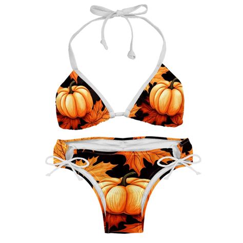 Maple Leaf Pumpkin Women S Swimwear Bikini Set With Detachable Sponge